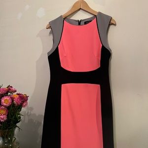 Tahari, Watermelon Pink, Black and Gray Dress, Size 6